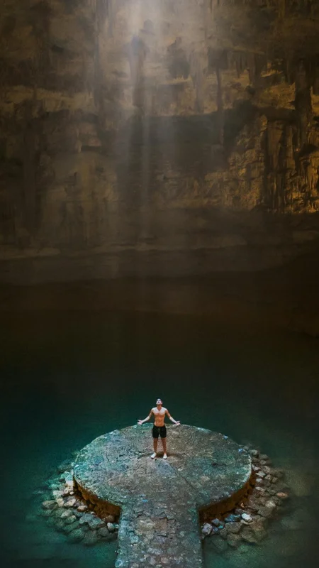 Traveler admiring the panoramic ocean view from the cliffs at La Valise Tulum Hotel.