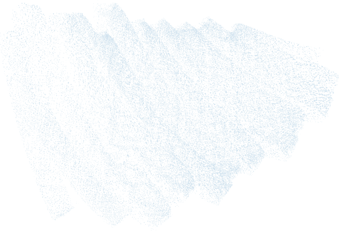 Blue abstract digital wave formed by scattered small dots against a transparent background.