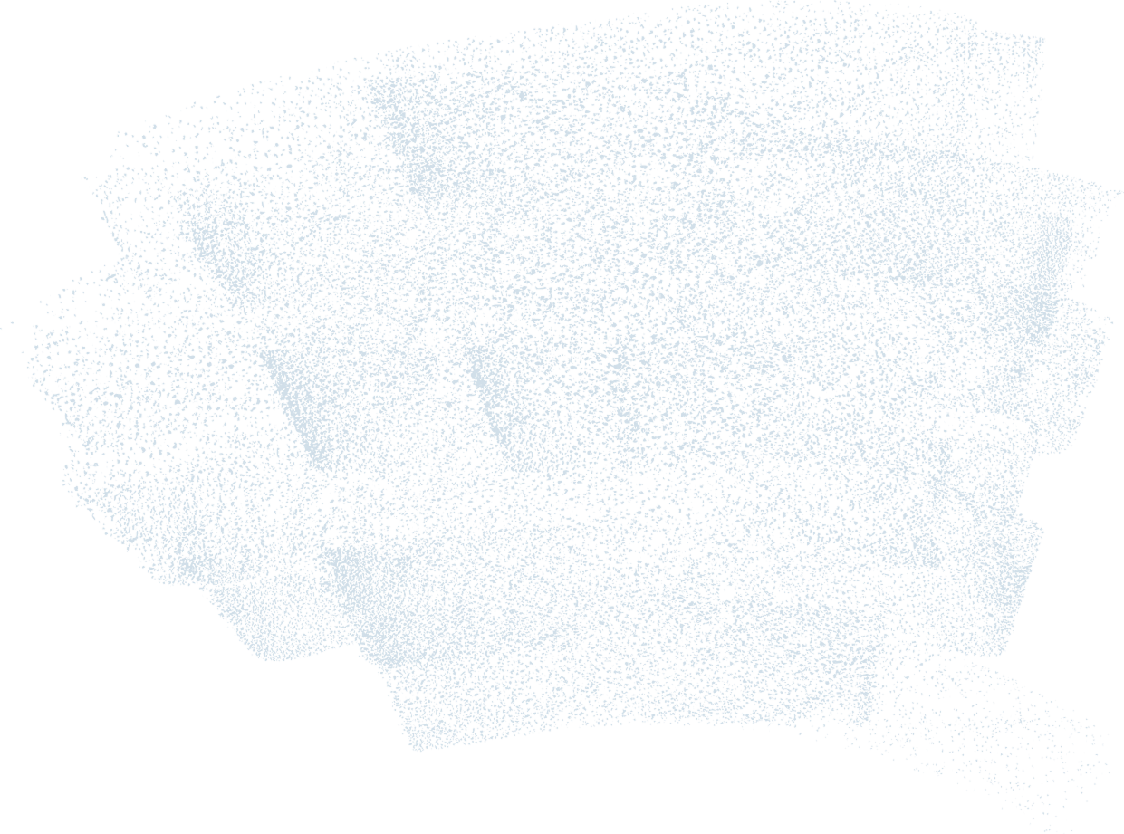 Abstract scattered blue dots forming irregular layered shapes on a black background.