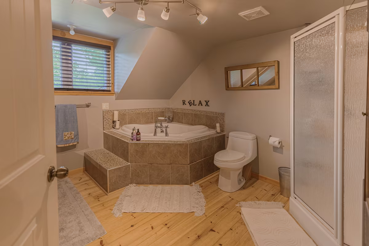 Salle de bain bain, chalet Fox Lodge