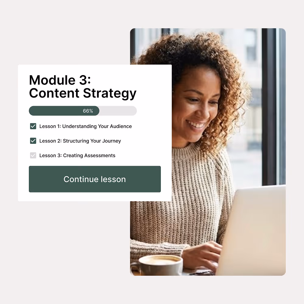 Kajabi product experience showing a 1-on-1 coaching session booking and creator video call interface