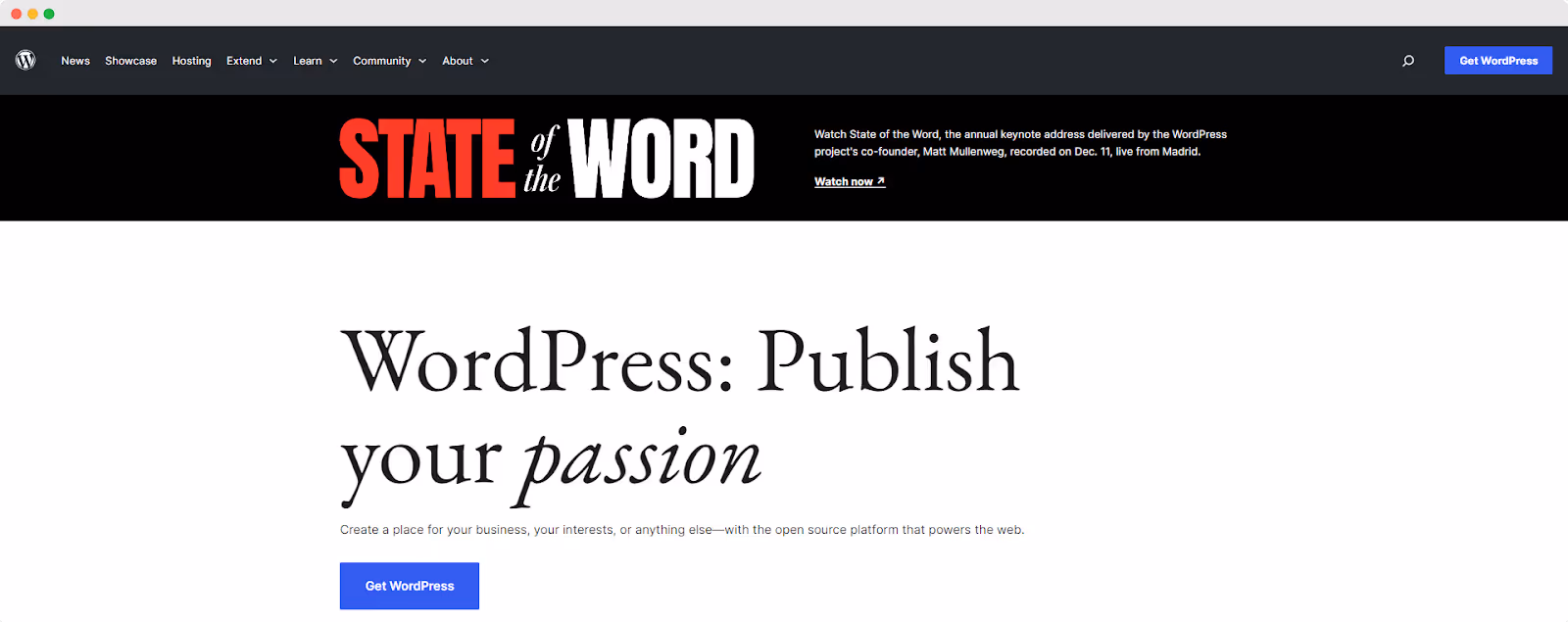 WordPress homepage