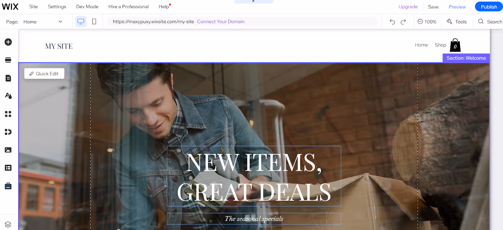 Editing a webpage on Wix