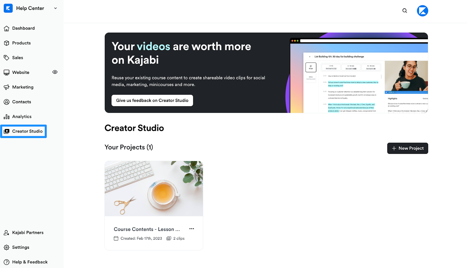 Repurposing a video on Kajabi's Creator Studio.