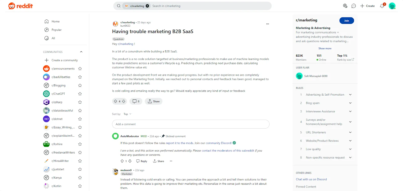 Screenshot of a Reddit thread