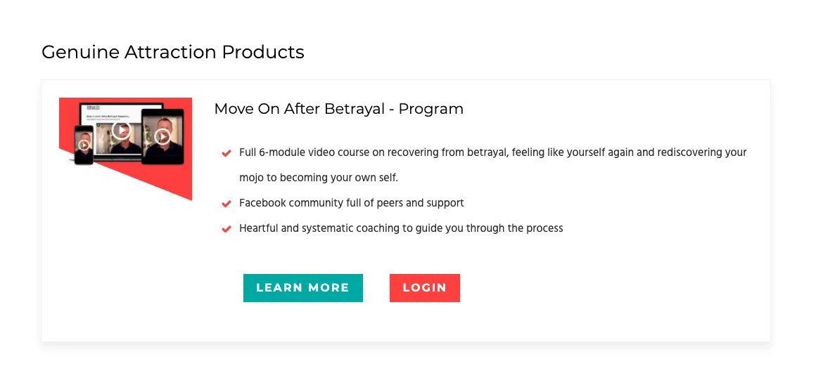 Screenshot of Genuine Attraction online course about moving on after betrayal