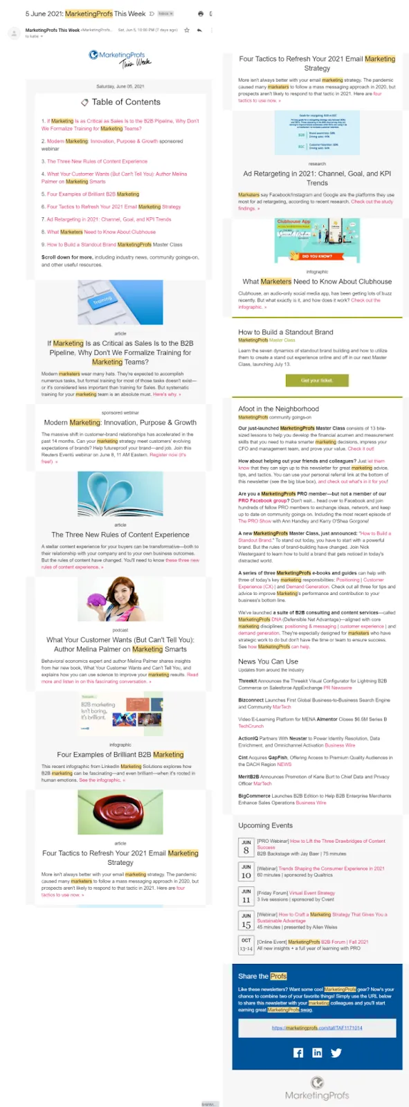 MarketingProfs email newsletter