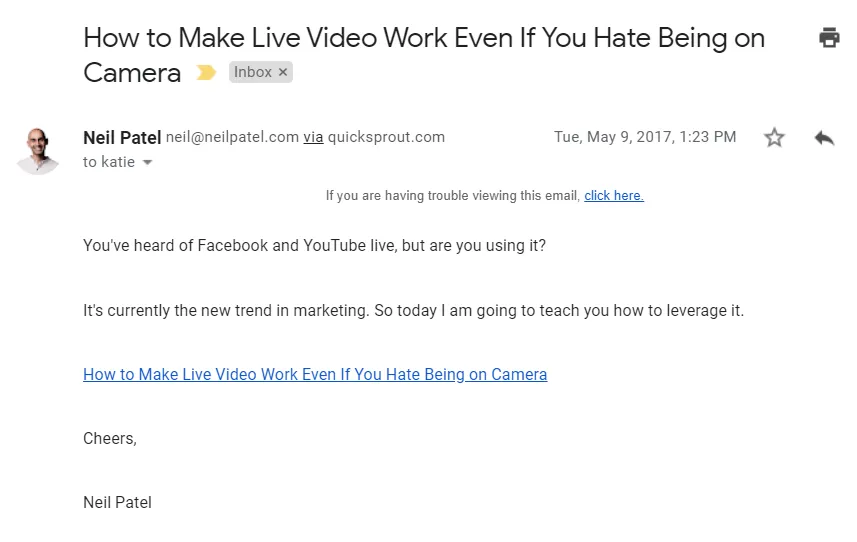 short value led text based email example 