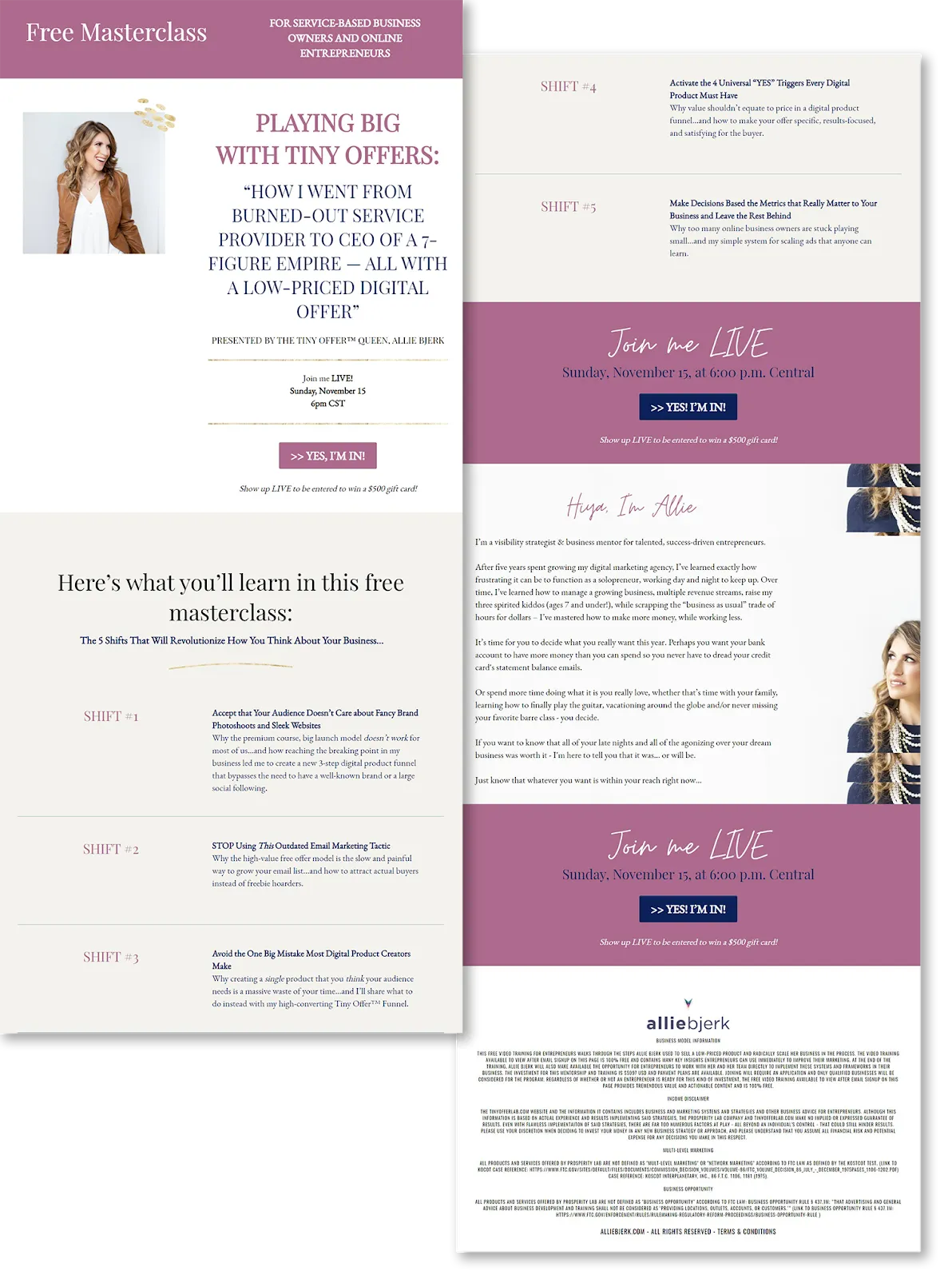 playing big with tiny offers landing page