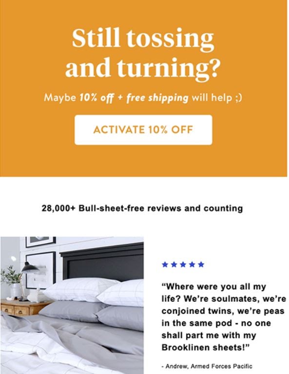 Cart abandonment email from Brooklinen