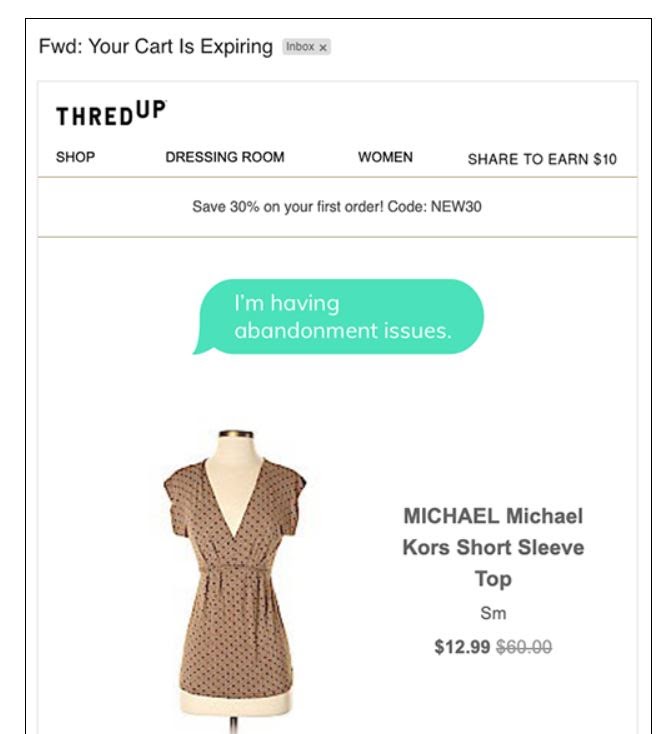 Cart abandonment email from ThredUp