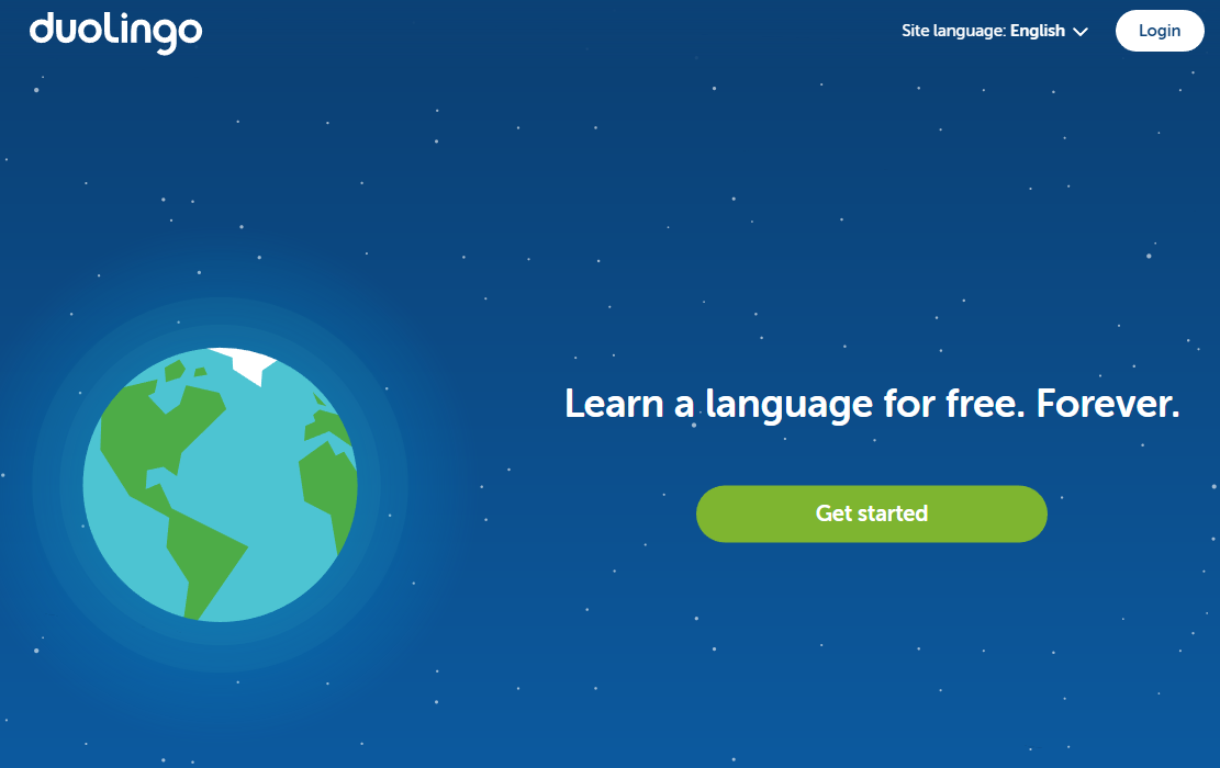 A screenshot of the Duolingo homepage
