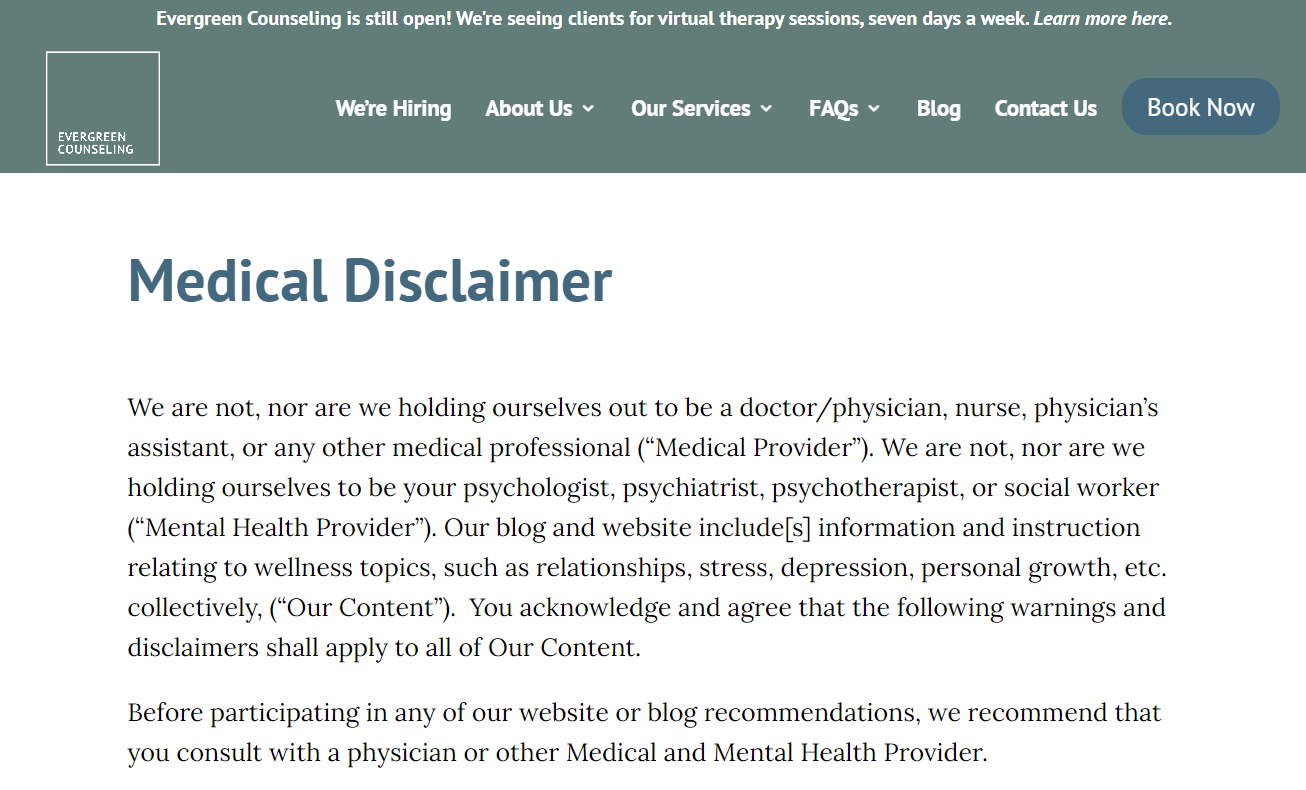 Image of Evergreen Consulting's Medical Disclaimer
