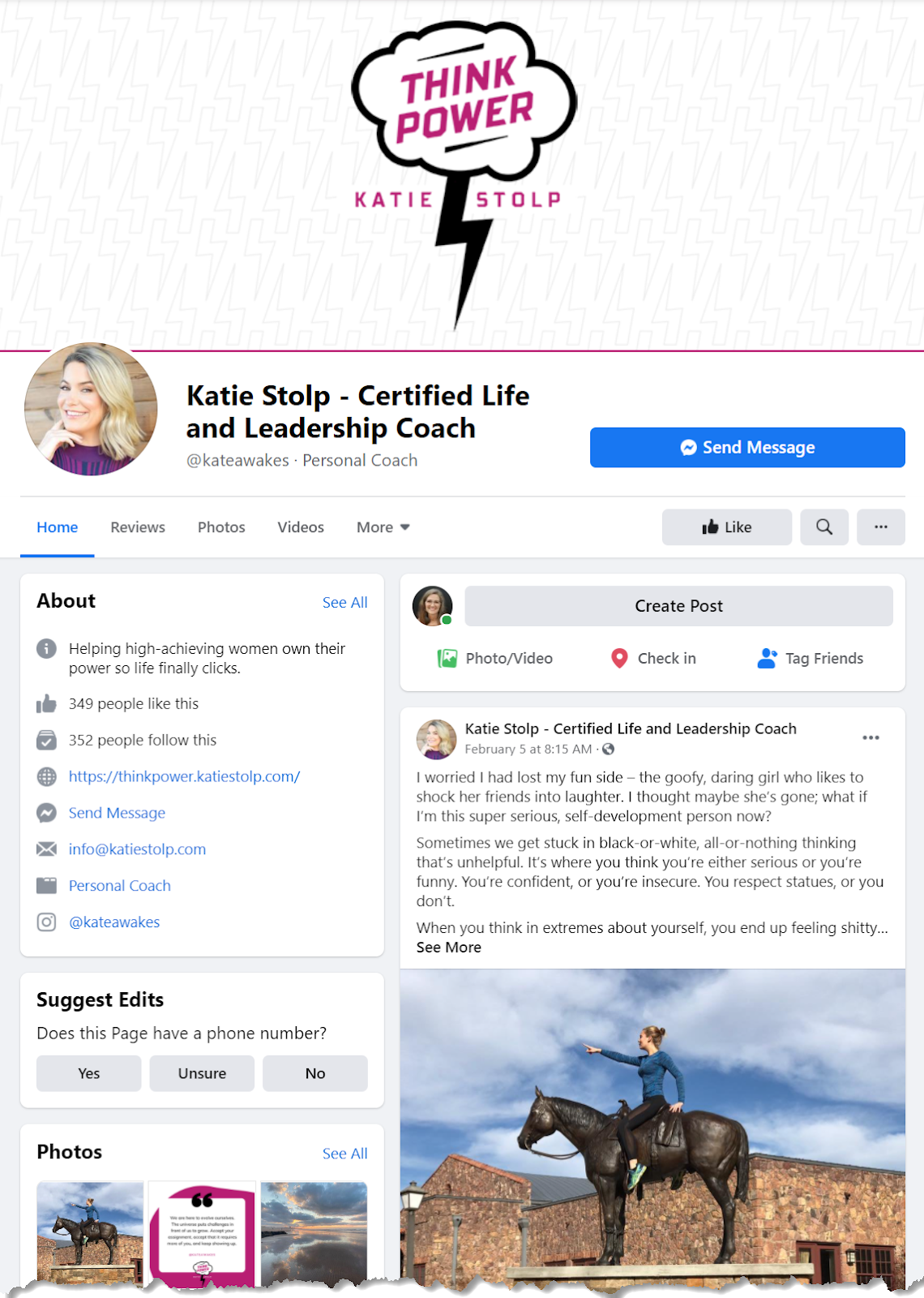 Life coach Katie Stolp's Facebook business page