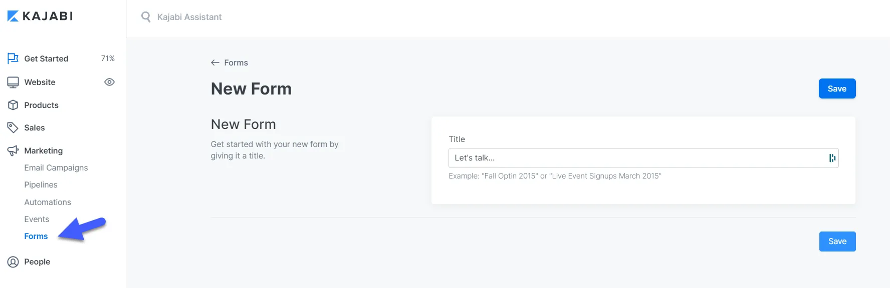 Screenshot of the Kajabi app form builder
