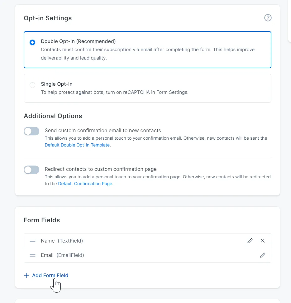 Screenshot of the Kajabi app form settings