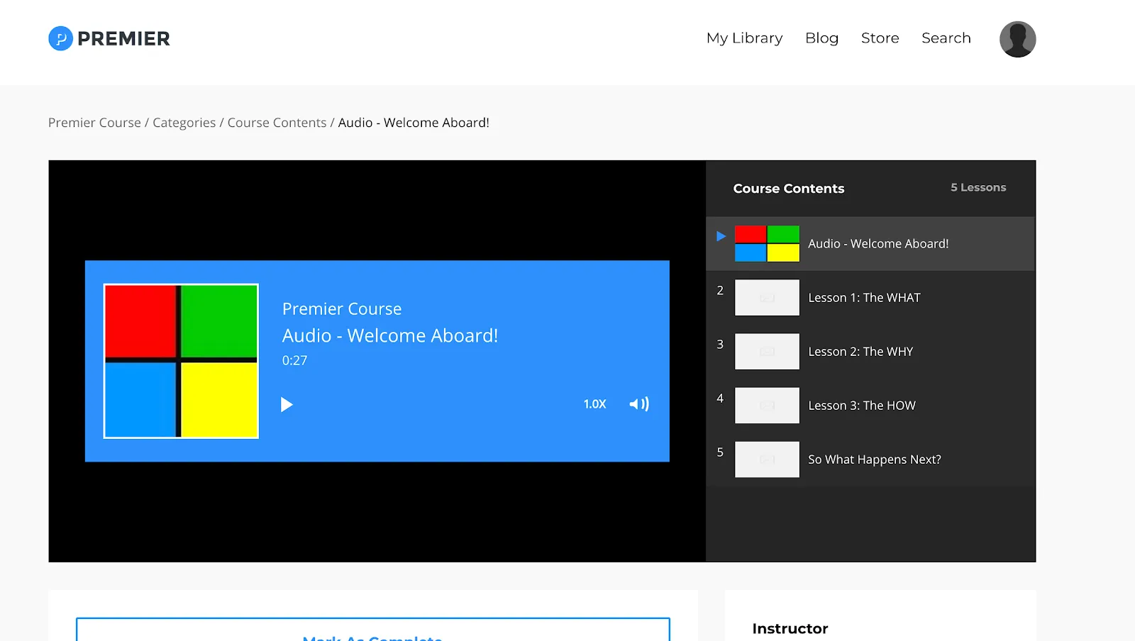 Example of an audio course on Kajabi with 5 episodes