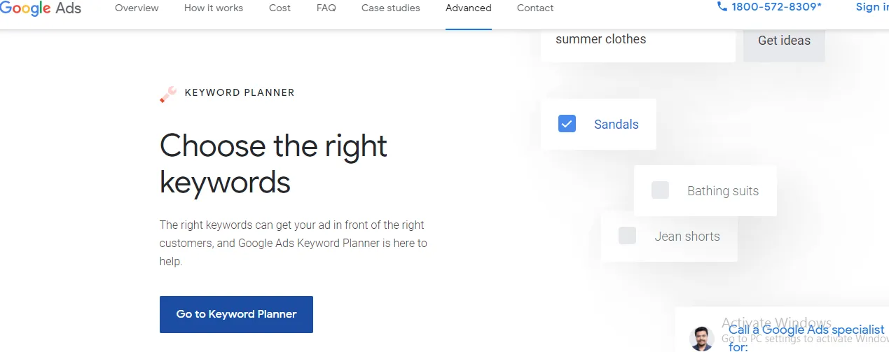 Google Ads Keyword Planner page