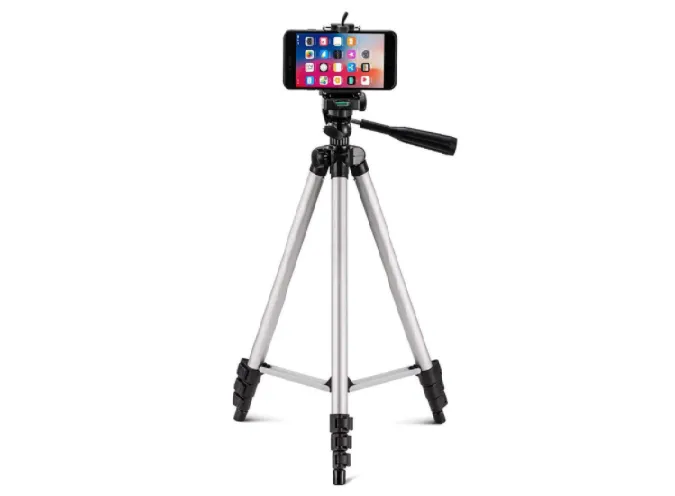 Image of a tripod holding a smart phone as a camera