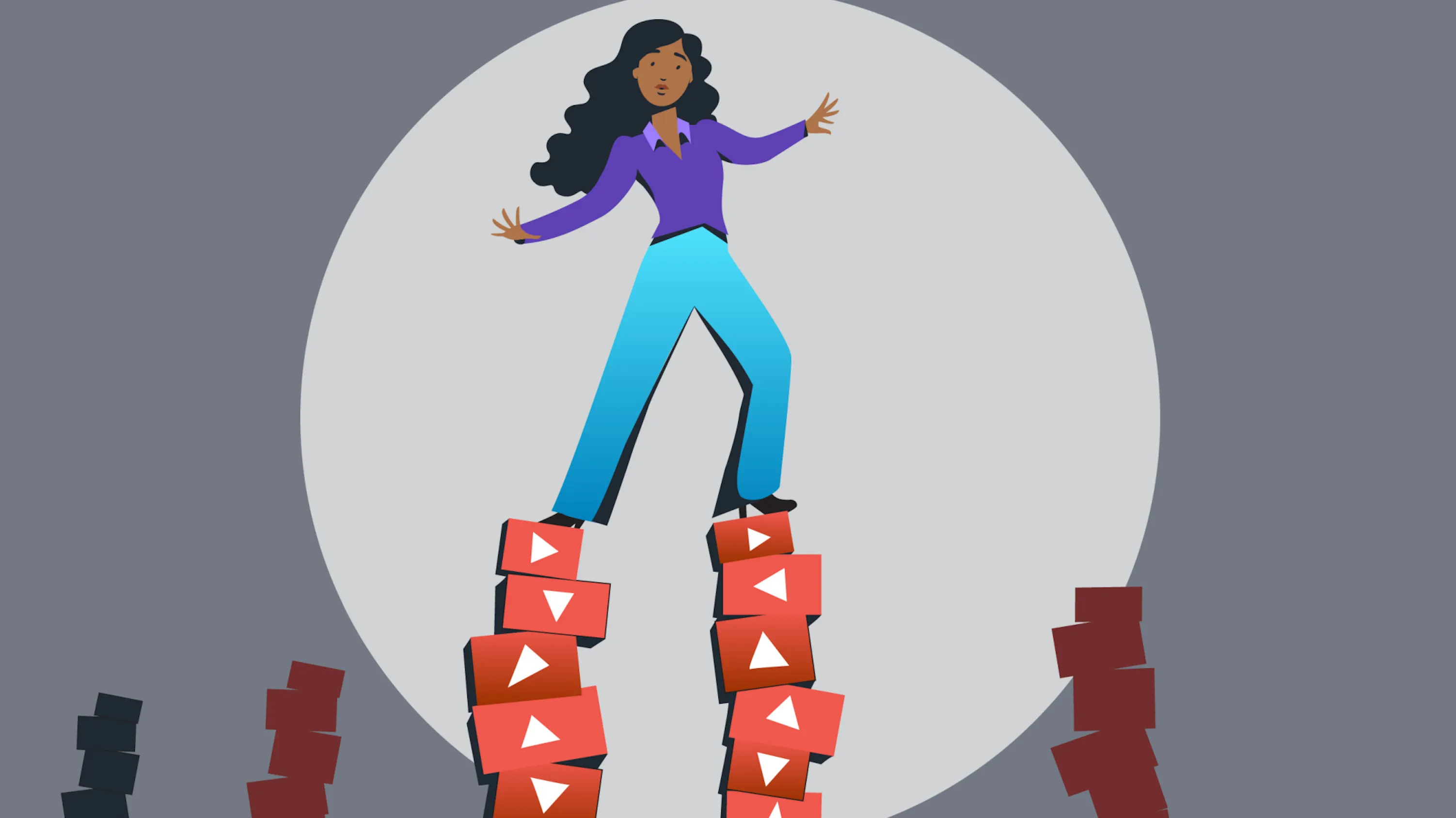 Illustration of a person teetering on blocks with the YouTube logo