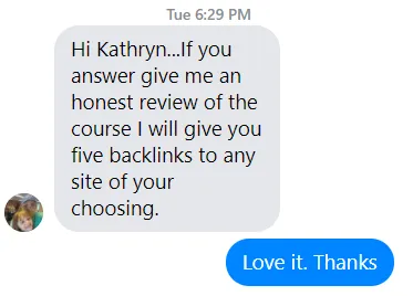 Screenshot of a digital message between Matt and a potential client of his digital product