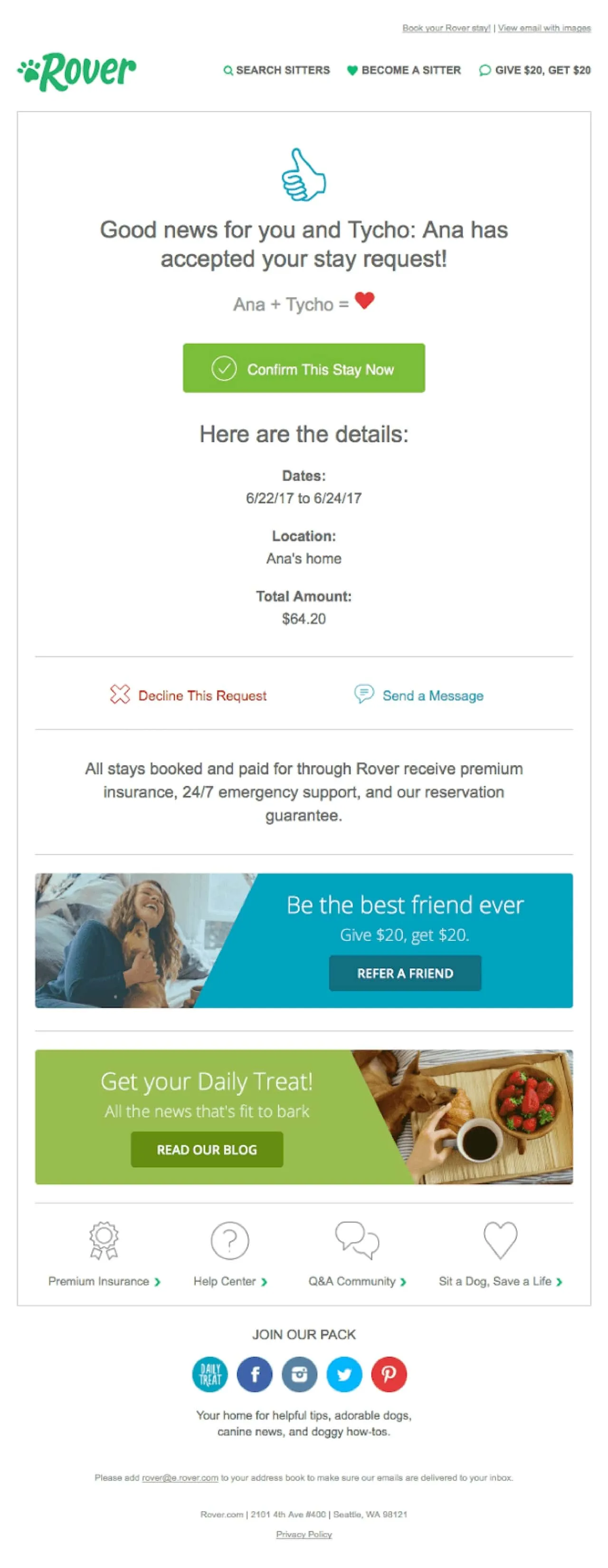 Photo of a Rover confirmation email