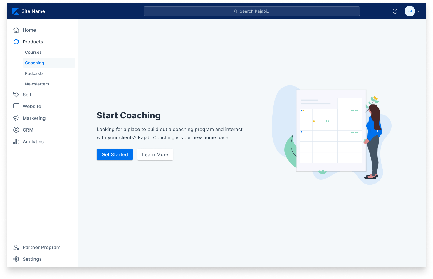 Screenshot of the Kajabi app screen to start coaching