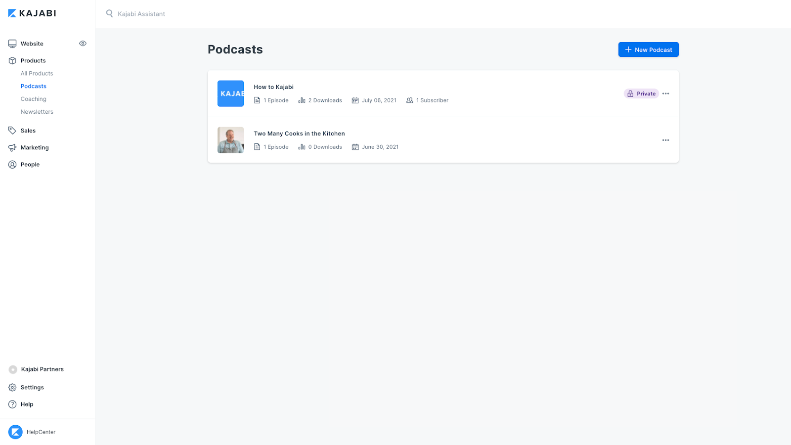 Kajabi podcast index page