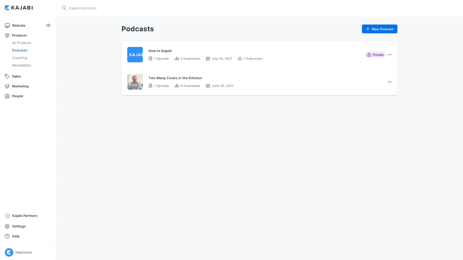 Kajabi podcast index page