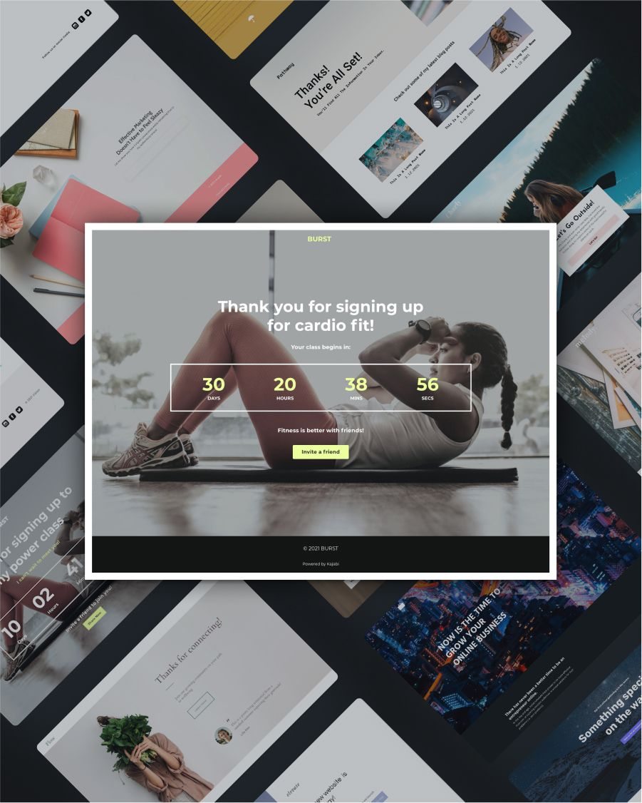 Burst fitness-focused landing page template screenshot