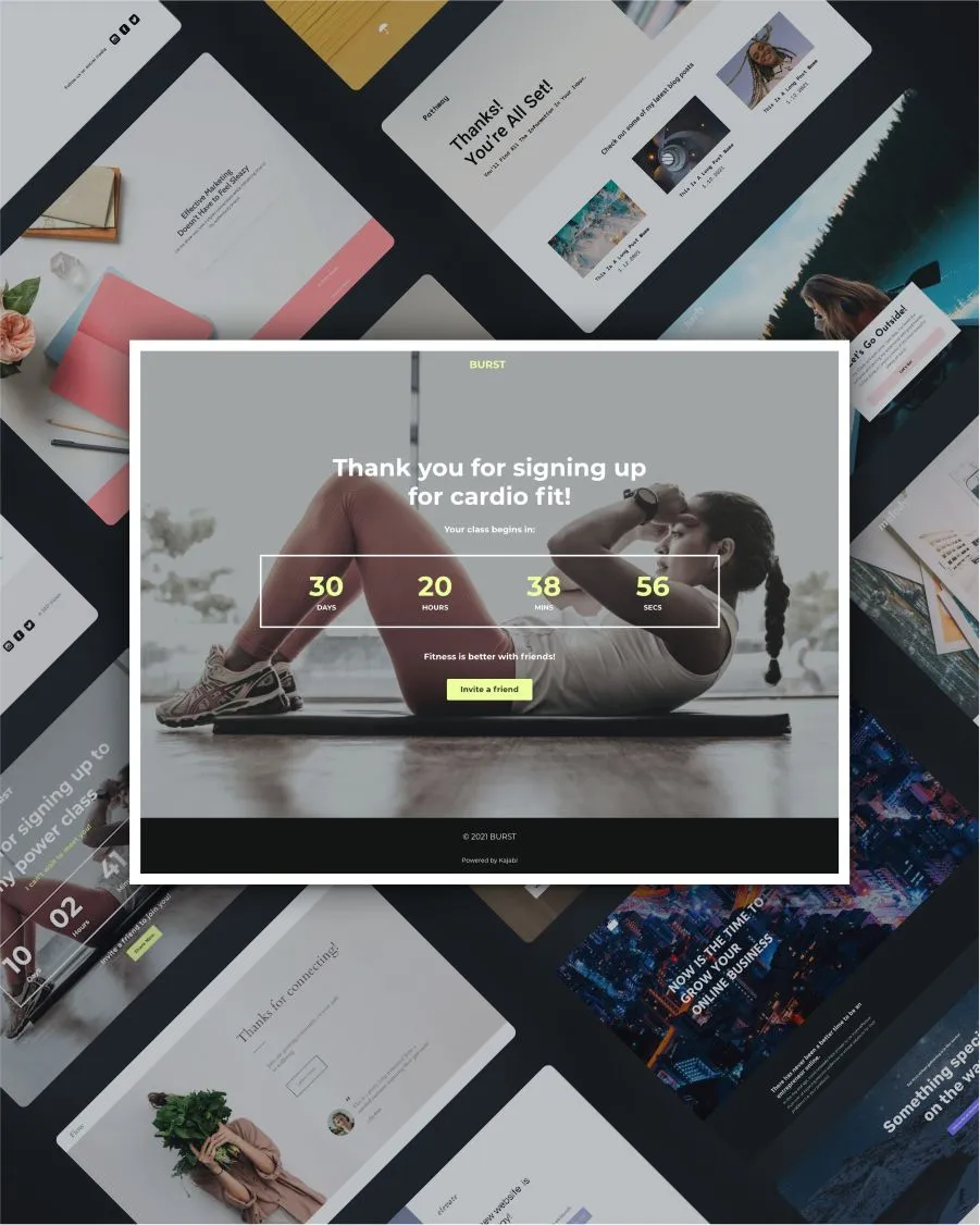 Burst fitness-focused landing page template screenshot