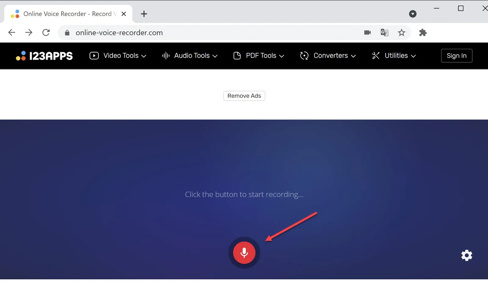 Screenshot of the Online Voice Recorder website