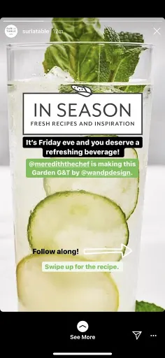 Screenshot of a Sur la Table Instagram Story about mojito recipes
