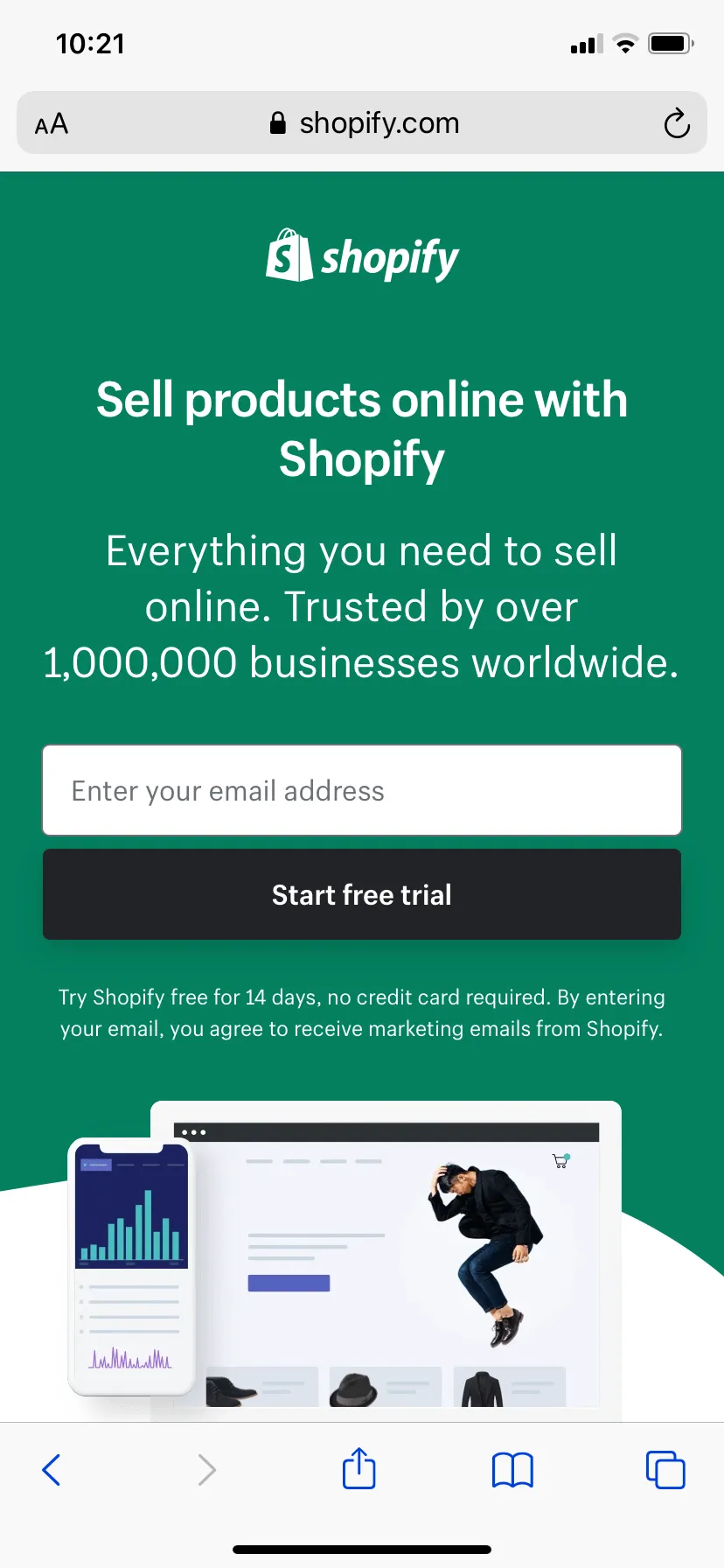 Shopify mobile landing page