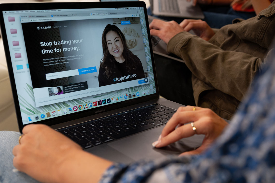 Laptop with Kajabi screen on it