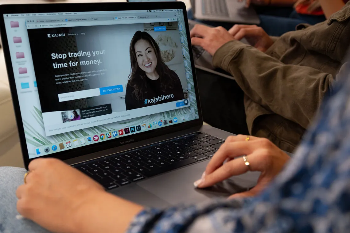 Laptop with Kajabi screen on it