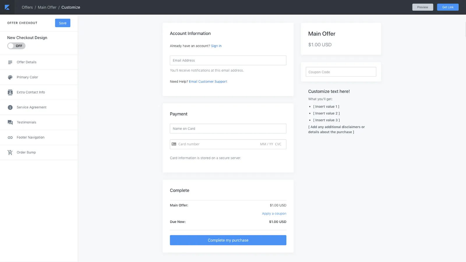 Customizable Kajabi checkout template