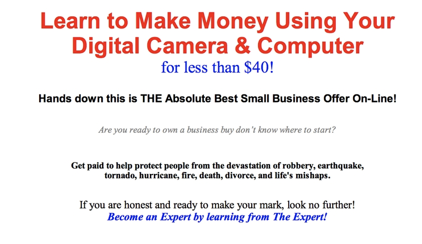 Spammy looking landing page for an online business class