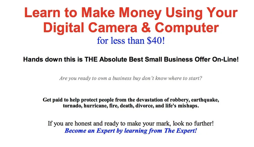Spammy looking landing page for an online business class