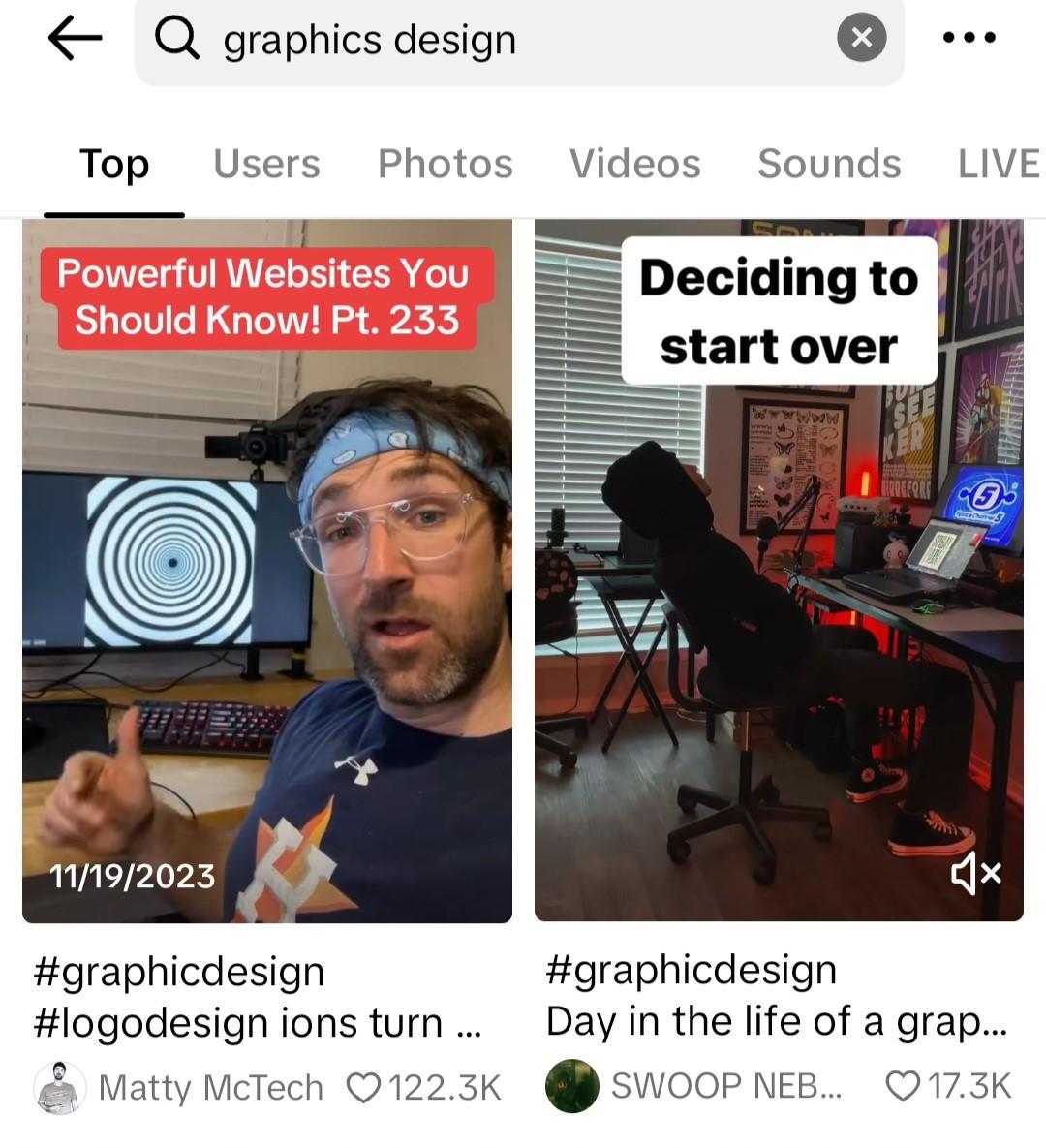 Searching for "graphic design" on TikTok