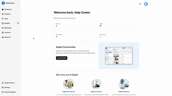 Kajabi's analytics dashboard