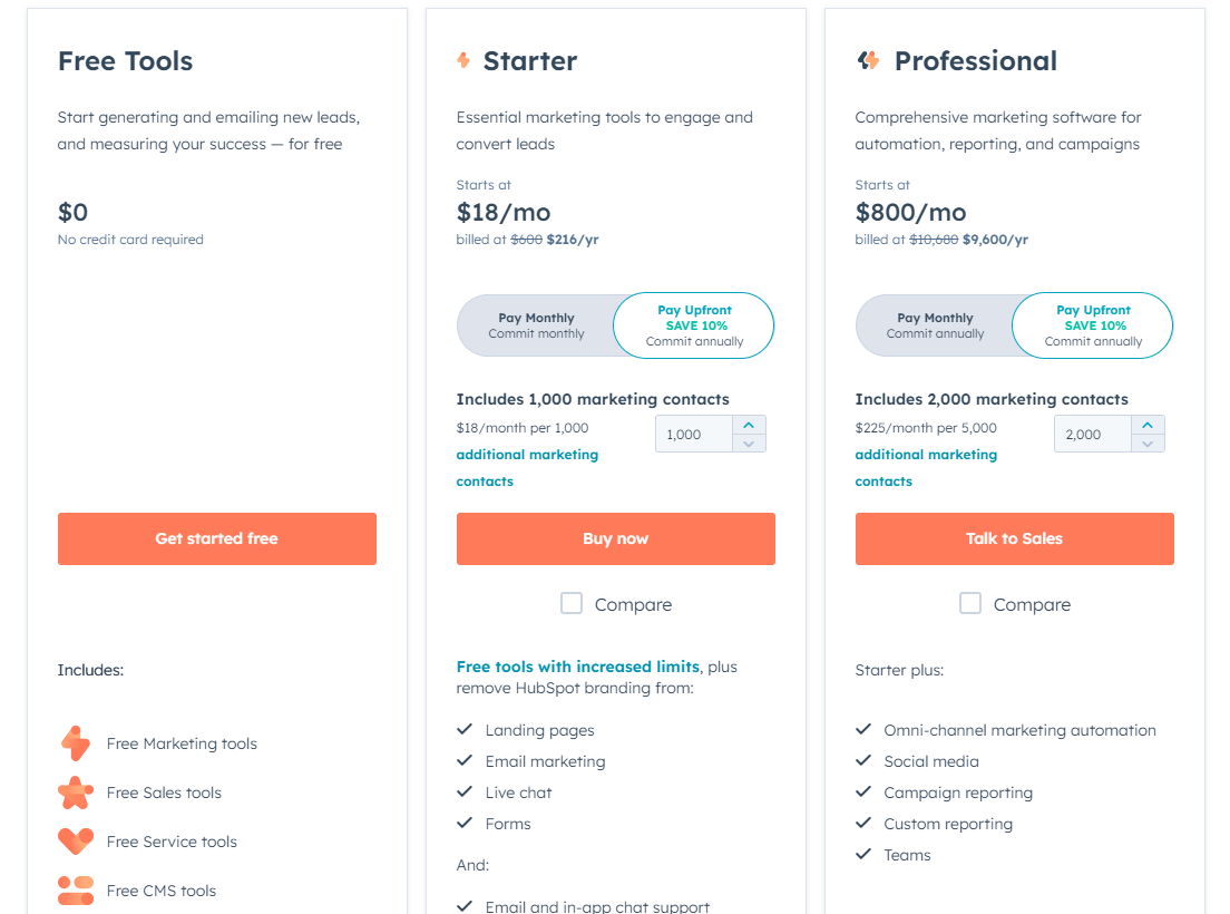HubSpot's plans and pricing