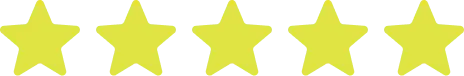 Five yellow stars in a horizontal row on a transparent background.