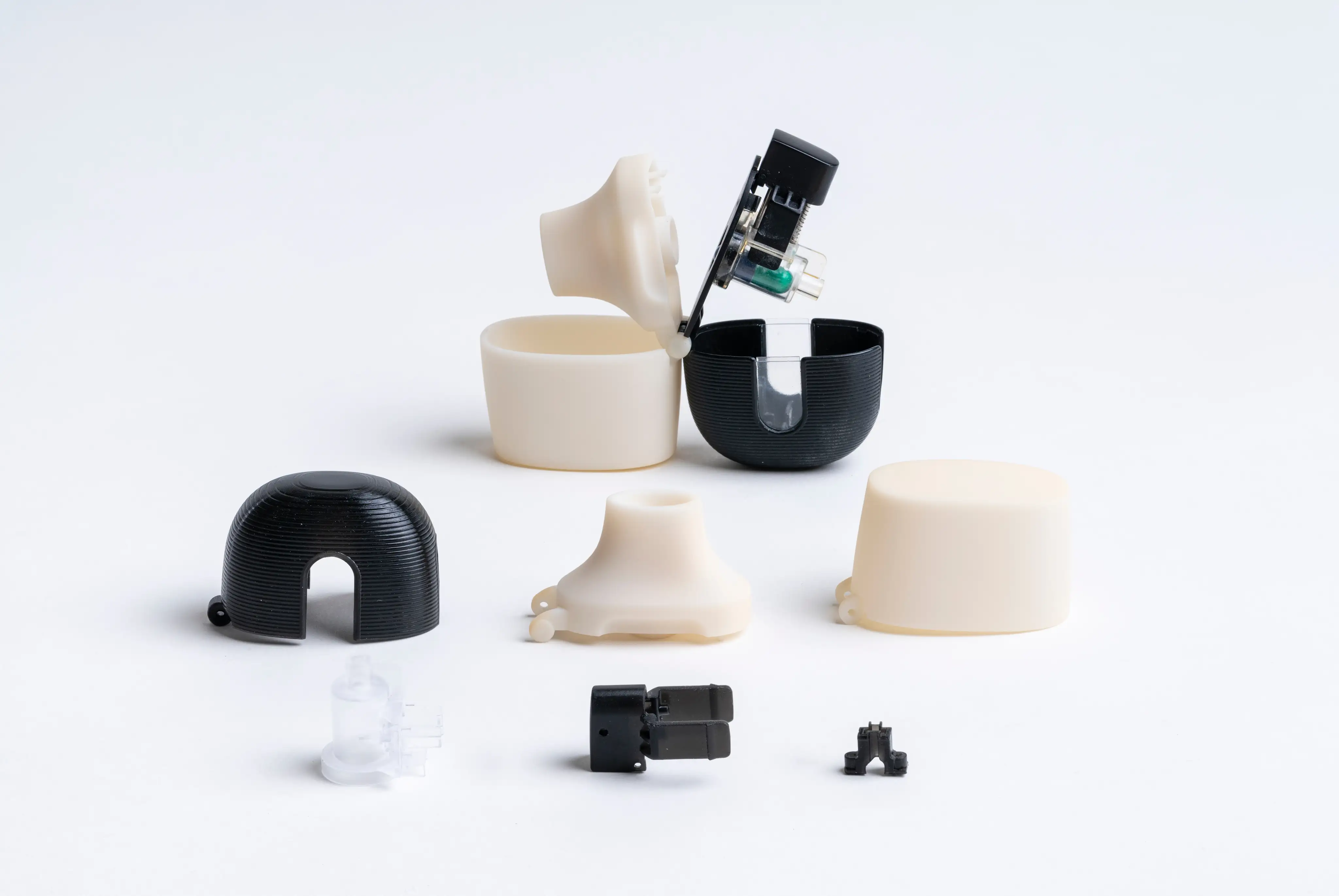 Prototype inhaler made form various SLA printed parts.