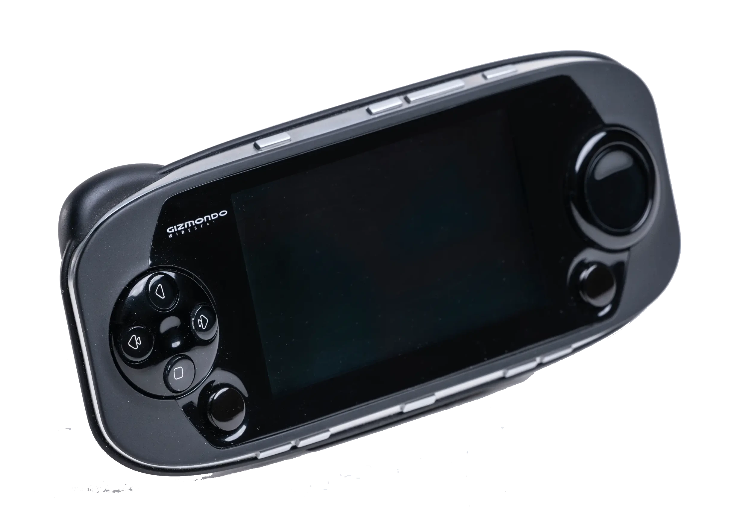 Gizmondo handheld gaming console with a widescreen display and control buttons.