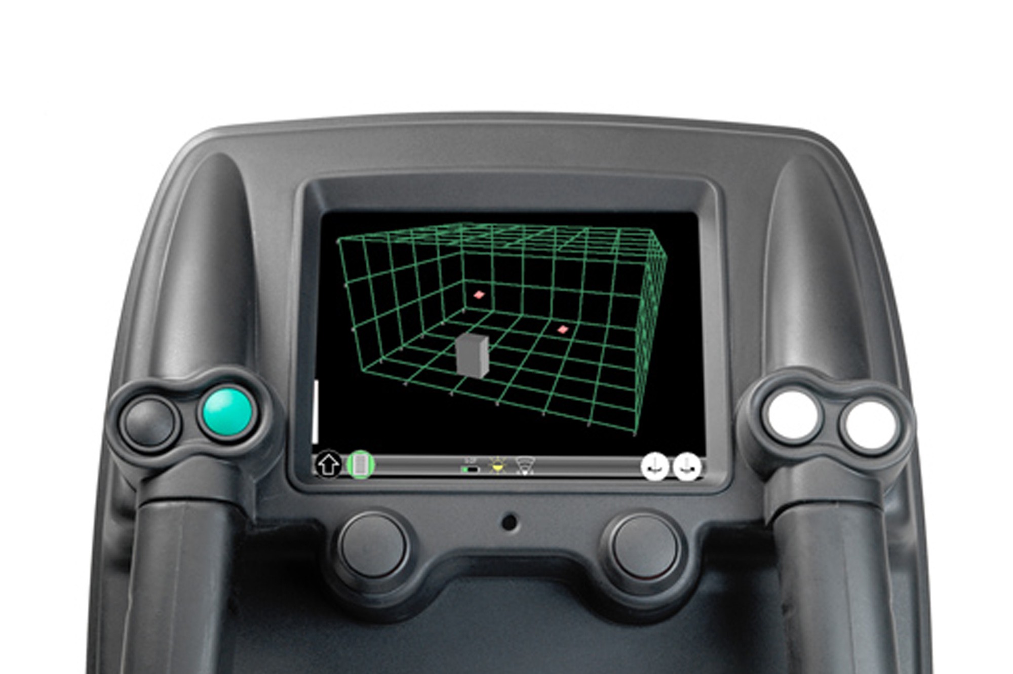 Front of a Prism200 vacuum-cast case showing the screen, handles and buttons