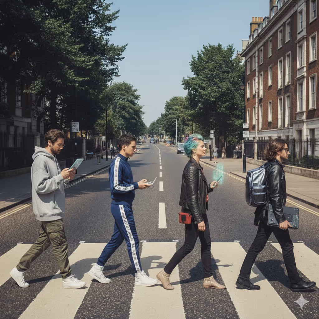 AI generated influenced by Abby Road cover. 