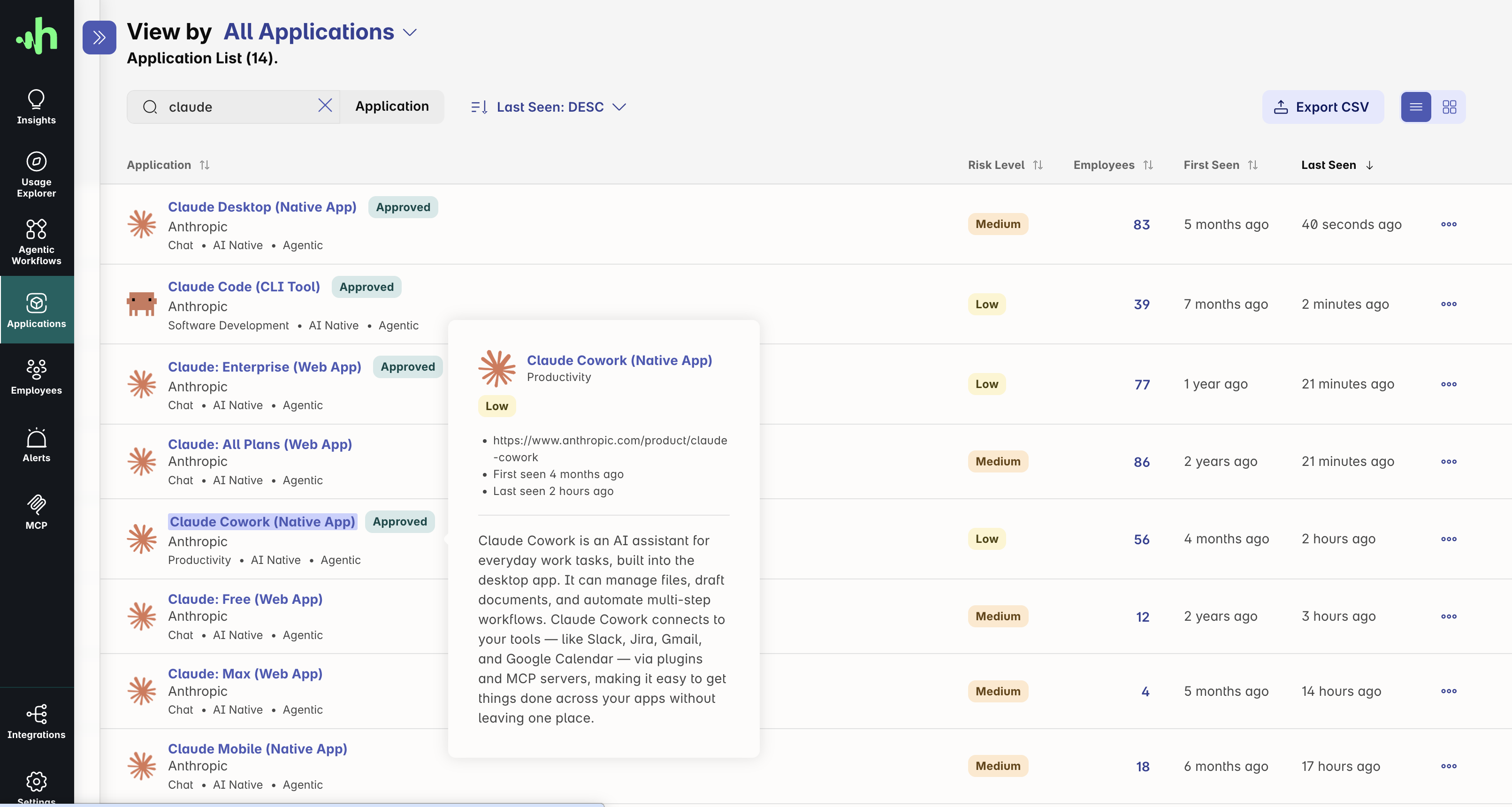 Harmonic Security usage overview screenshot