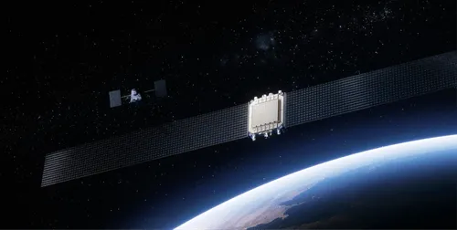 Two satellites flying in formation above Earth