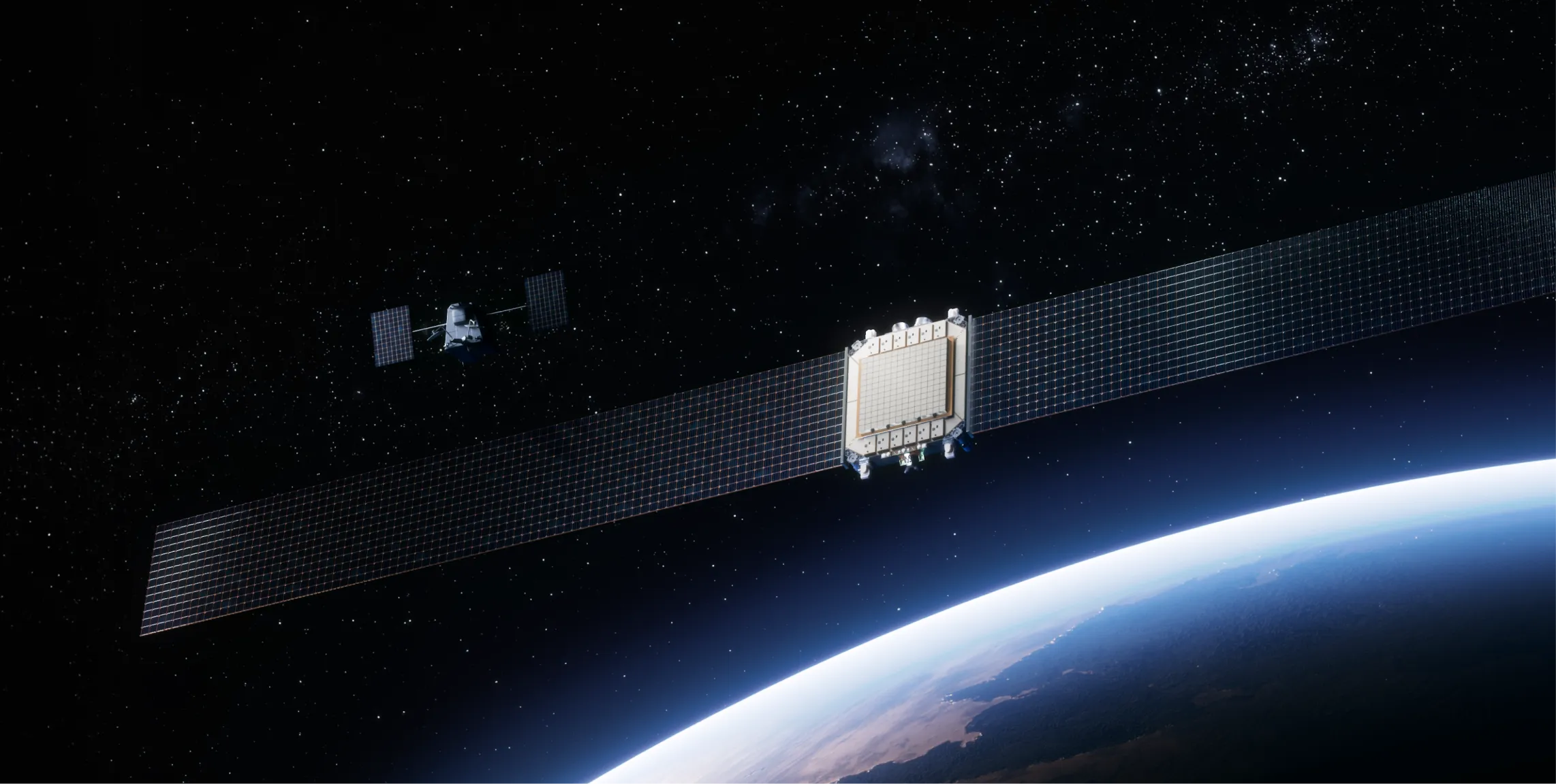 Two satellites flying in formation above Earth